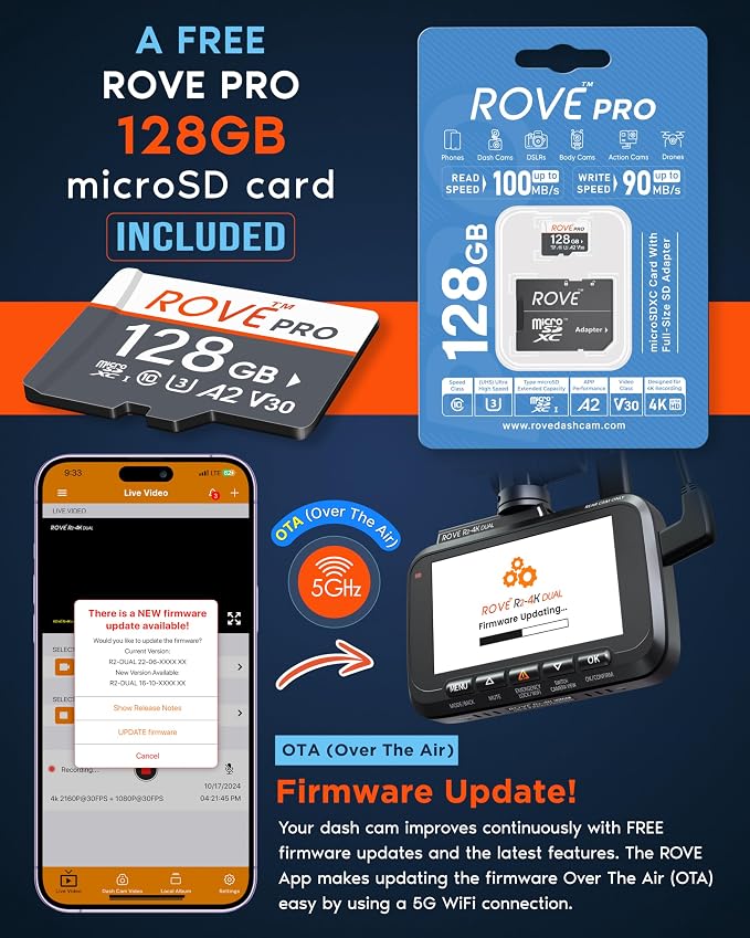 ROVE R2-4K DUAL Dash Cam Front and Rear, STARVIS 2 Sensor, FREE 128GB Card - Image 8