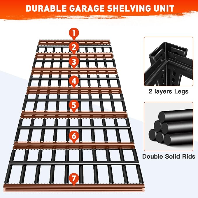 REIBII 48.2''W Garage Shelving Heavy Duty Metal Shelving 3000LBS Storage - Image 5
