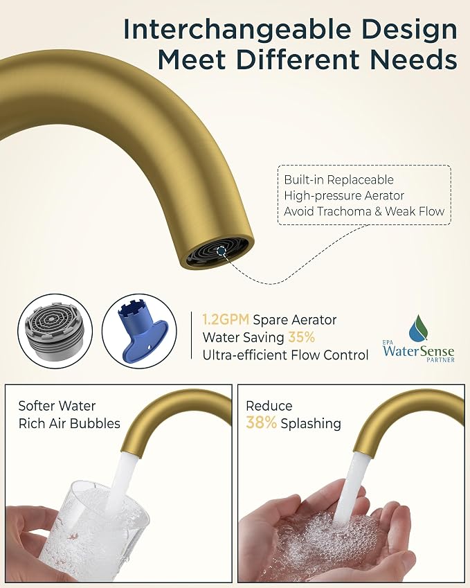 FORIOUS 4" Brushed Gold Bathroom Faucet Centerset 4 Inch, 2 Handle 2 Hole Gold - Image 3