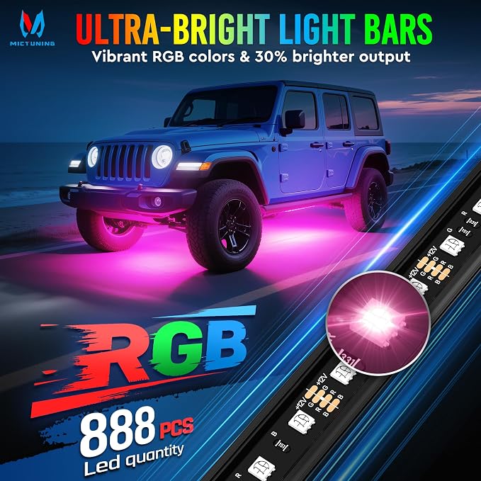 MICTUNING U8 RGB Underglow LED Light Bar, Dual Remote Control, Car SUV Exterior - Image 2