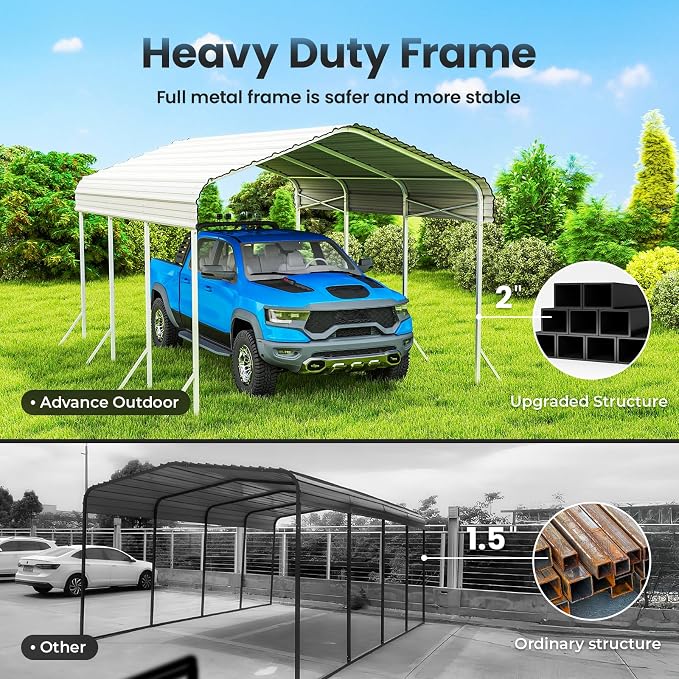 10X15ft Heavy Duty Metal Carport – Outdoor Galvanized Garage, Sturdy Structure - Image 2