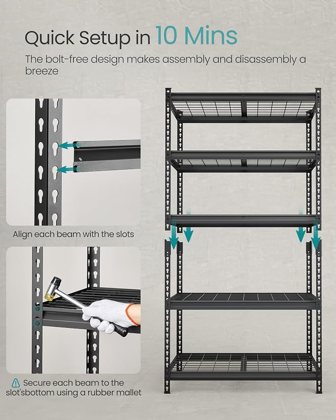 SONGMICS 5-Tier Storage Shelves Set of 2, Heavy-Duty Garage Shelving, - Image 5