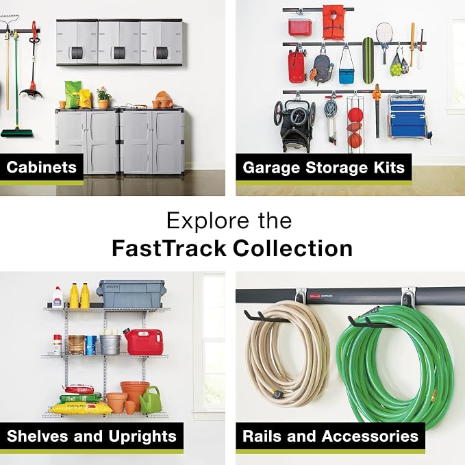 Rubbermaid Garage FastTrack 8-Piece Small Kit Black/Grey All-in-One Rail & Hook - Image 7