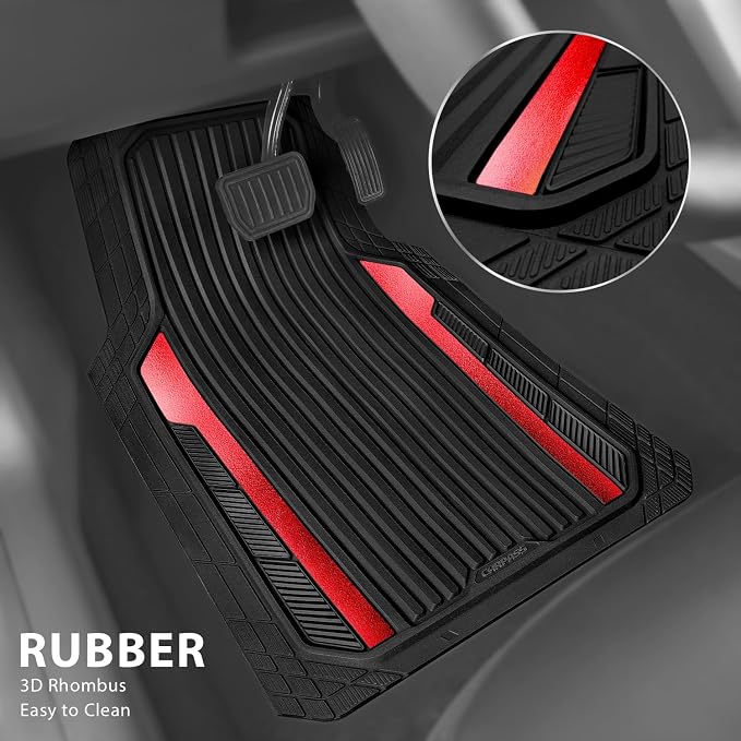 CAR PASS Heavy Duty Rubber Car Mats Metallic, Aluminum Film All Weather Floor - Image 2