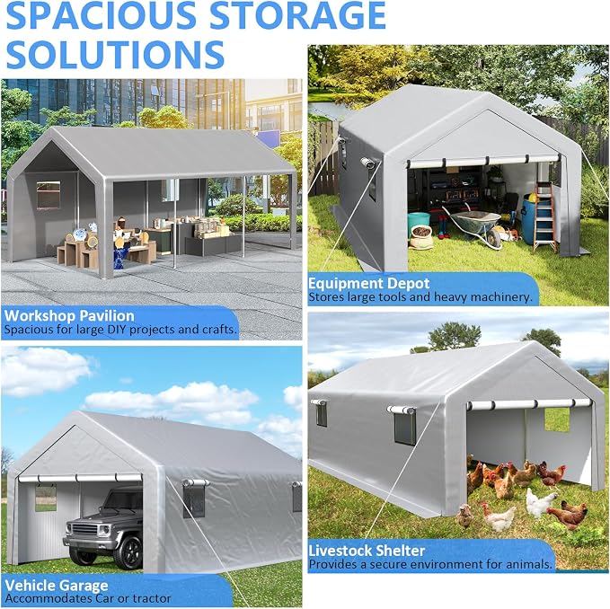 Carport 13x21ft Heavy Duty Large Outdoor Storage Shed - Image 5