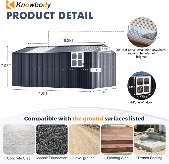 Metal Shed 10x16 FT Large with Customizable Skylight and Reinforced Steel Frame - Image 2