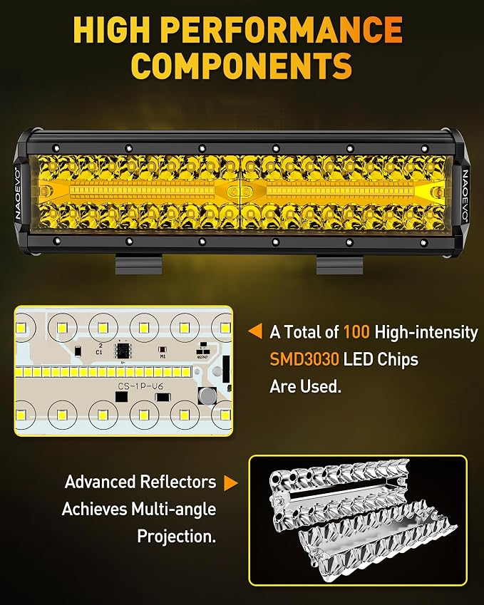 NAOEVO 12 Inch LED Light Bar, 300W 30000LM LED Offroad/Driving/Fog Lights - Image 4