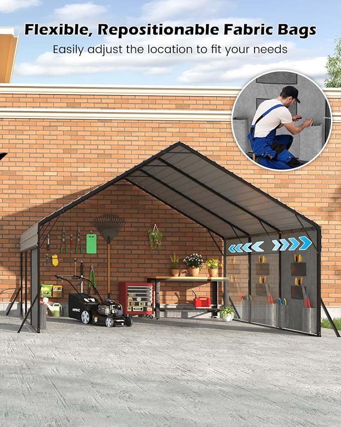 20'x15'x12.7' Heavy Duty Metal Carport, Steel Carports Canopy - Image 4