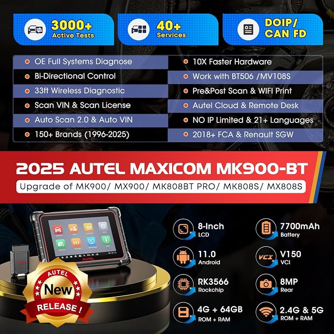 Autel Scanner MaxiCOM MK900BT: 2025 8in MK900-BT Bidirectional Scan Tool - Image 2