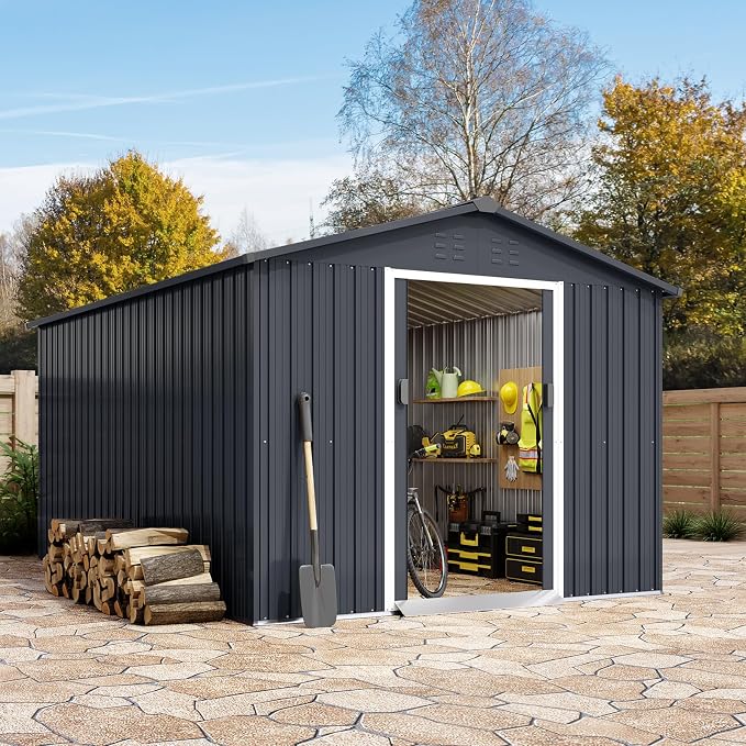 Outdoor Storage Shed 8 x 12 Ft, Outdoor Tool Metal Shed by GarveeLife