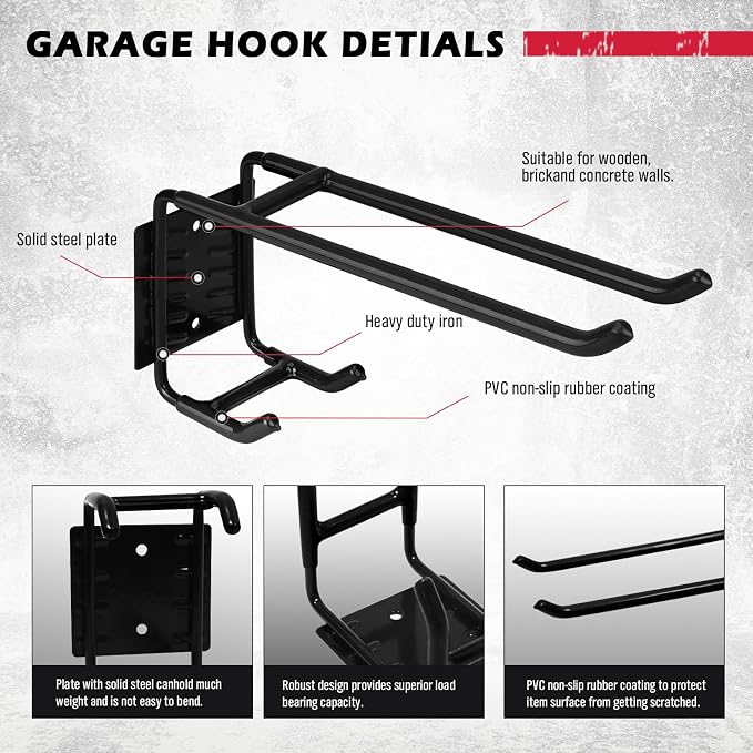 2-Piece 9.4" Heavy Duty Garage Hooks, Sturdy Utility Hooks Holds 55 LB Wall - Image 7