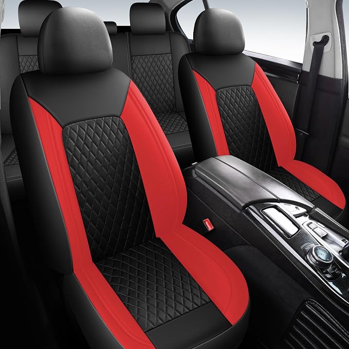 Red Car Seat Covers, Breathable and Waterproof Seat Cover Full Set, PU Premium - Image 2