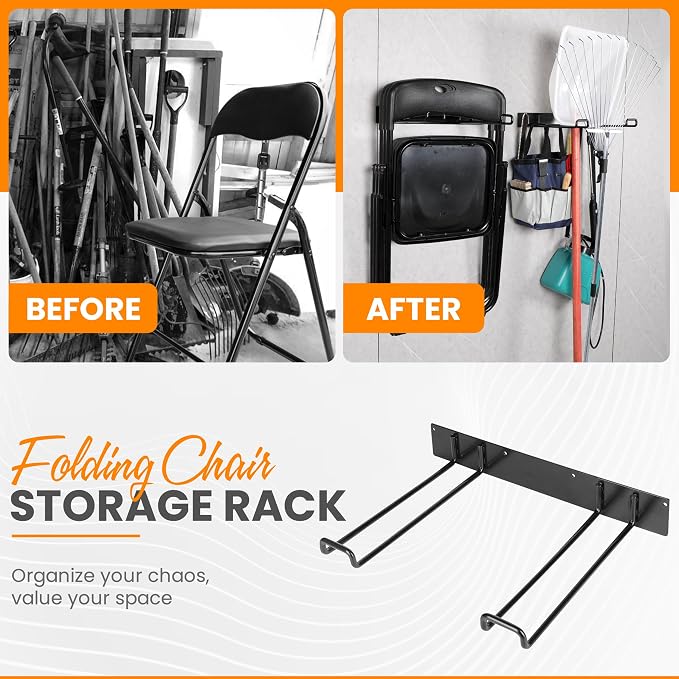Heavy Duty Folding Chair & Tool Rack – Wall Mount Organizer - Image 2