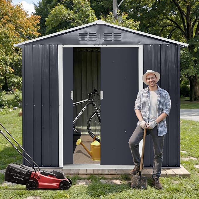 7' x 4.3' Outdoor Storage Shed, Sturdy Metal Building w/Windows & Lockable Doors - Image 2