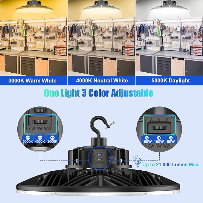 BBESTLED 3Pack UFO LED Low Bay Light 4000K 80W 100W 150W 21, 000Lumen 3000K - Image 2