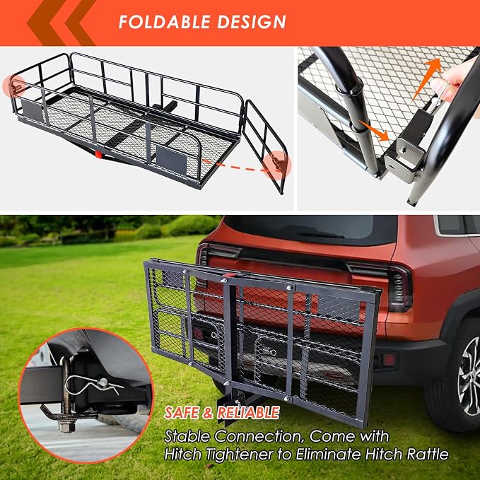 MeeFar High Rail Trailer Folding Hitch Mount Cargo Carrier Basket 60" X 24" X - Image 4