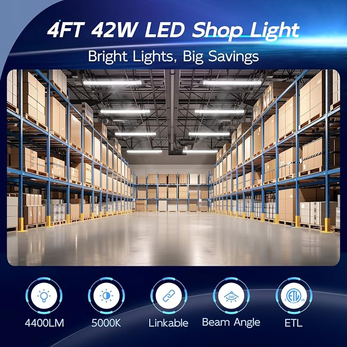 hykolity 4 Pack 4FT LED Shop Light Linkable, 5000K Utility Shop Lights - Image 2