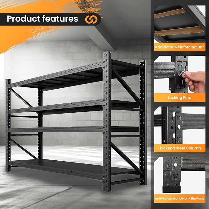 60” W Heavy Duty Garage Shelving, 5000LBS Metal Storage Shelves, 4 Tier Storage - Image 8