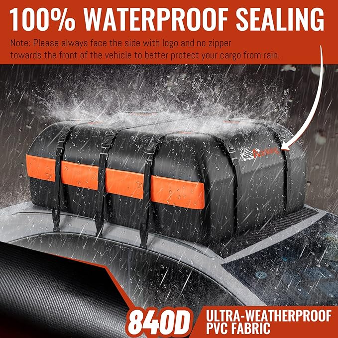 Car Rooftop Cargo Carrier Bag, 15 Cubic Feet Waterproof Heavy Duty 840D Car - Image 2