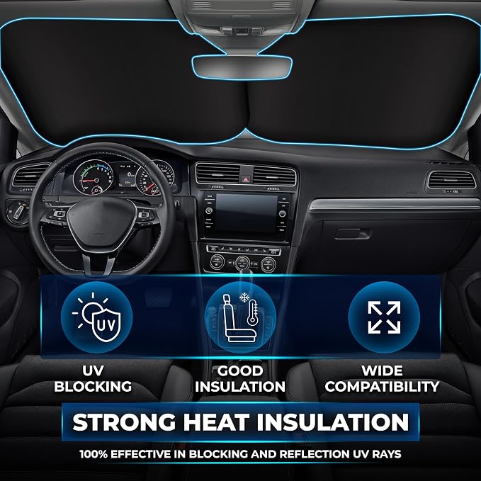 EcoNour 2 Piece Sunshade for Car Windshield | Durable 240T Polyester Car - Image 6