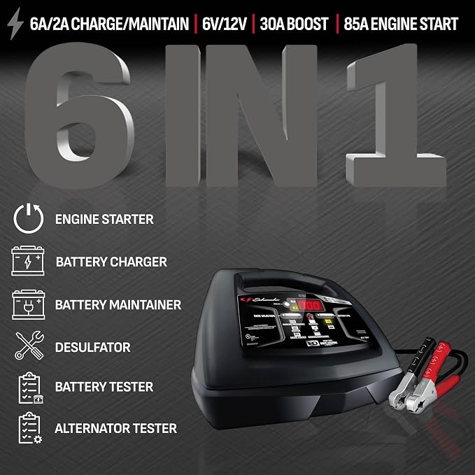 Schumacher Electric 6A Battery Charger and 85A Engine Starter, 6-in-1 Solution - Image 2