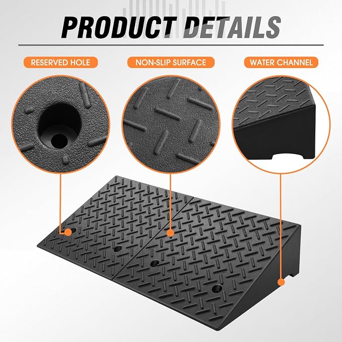 DNA MOTORING 7.7" Rise Rubber Curb Ramp Heavy Duty Loading Driveway Ramp - Image 5