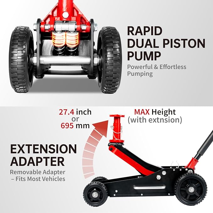 3 Ton Big Wheel Dual Pistons Heavy-Duty Steel Construction Off-Road Jack - Image 5