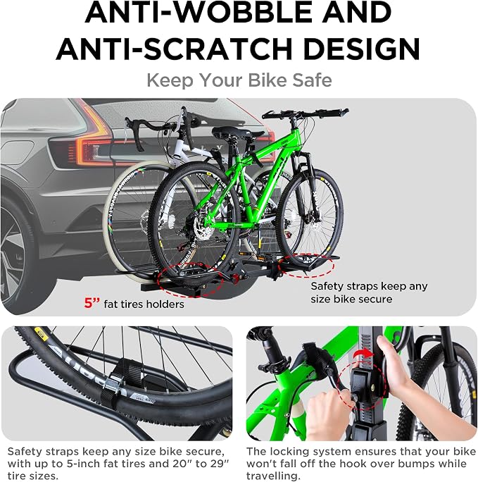 Young 200 lbs. Capacity Hitch Mounted 2-Bike Rack - Image 7