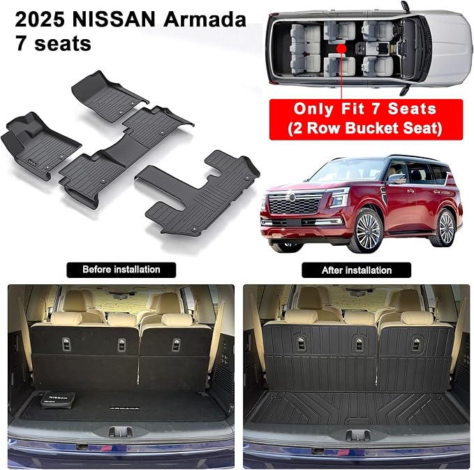 Floor Mat for 2025 Nissan Armada Only Suit for 7 Seats, TPE All Weather - Image 2