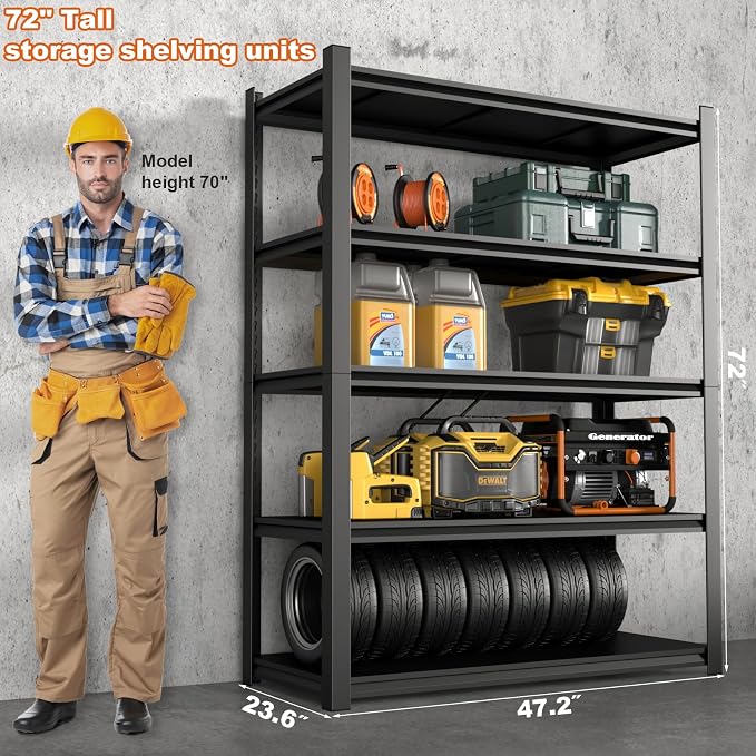 Heavy Duty Shelving, 5-Tier Metal Storage Shelves, Metal Shelves - Image 3