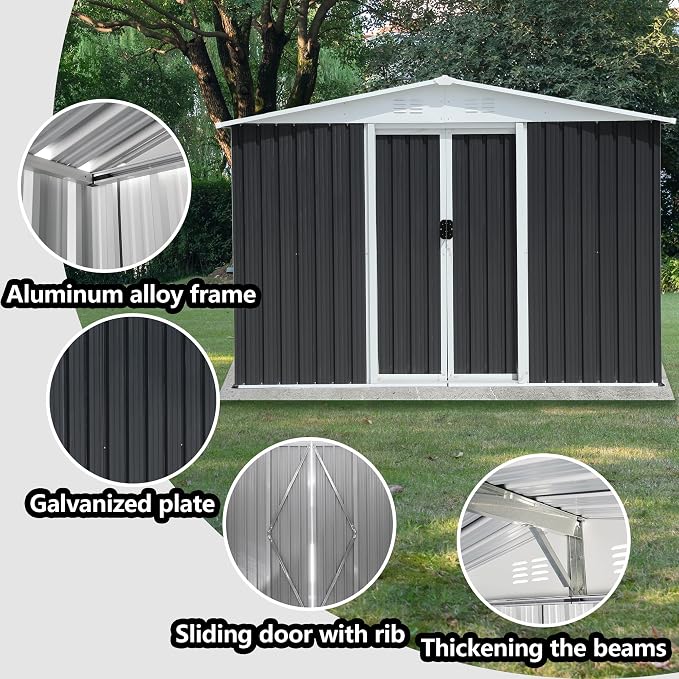 6x8 FT Outdoor Storage Shed, Metal Garden Shed - Image 3