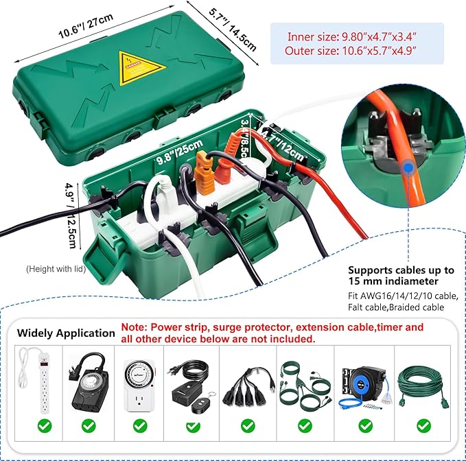 Hrensaw Medium Outdoor Electrical Box, Weatherproof Connection Box w/6 Cable - Image 2