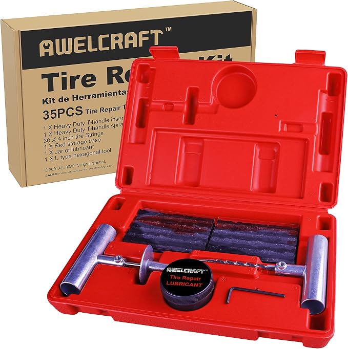 35-Piece Universal Heavy Duty Tire Plug Kit to Fix Punctures and Plug Flats by AWELCRAFT