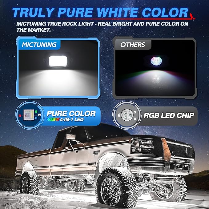 MICTUNING Q1 RGBW Rock Lights, 16 Pods Pure Color Underglow Neon Multicolor - Image 2