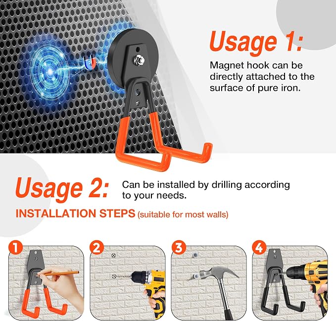 6Pcs Heavy Duty Storage Magnetic Utility Hooks Large Garage Strong Extra Magnet - Image 7