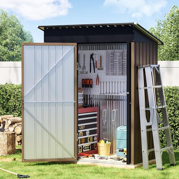 5x3FT Vertical Outdoor Steel Storage Shed, Lockable Doors, Compact Metal Tool by BreezZ