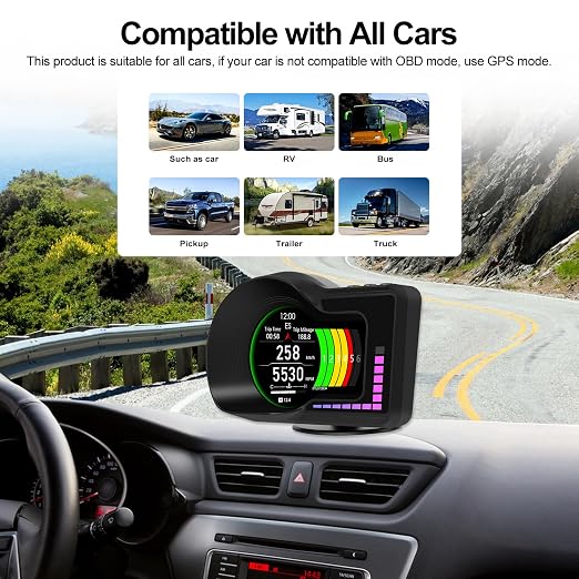 Head Up Display HUD F16 with OBD2 + GPS Dual System Digtial Speedometer - Image 6