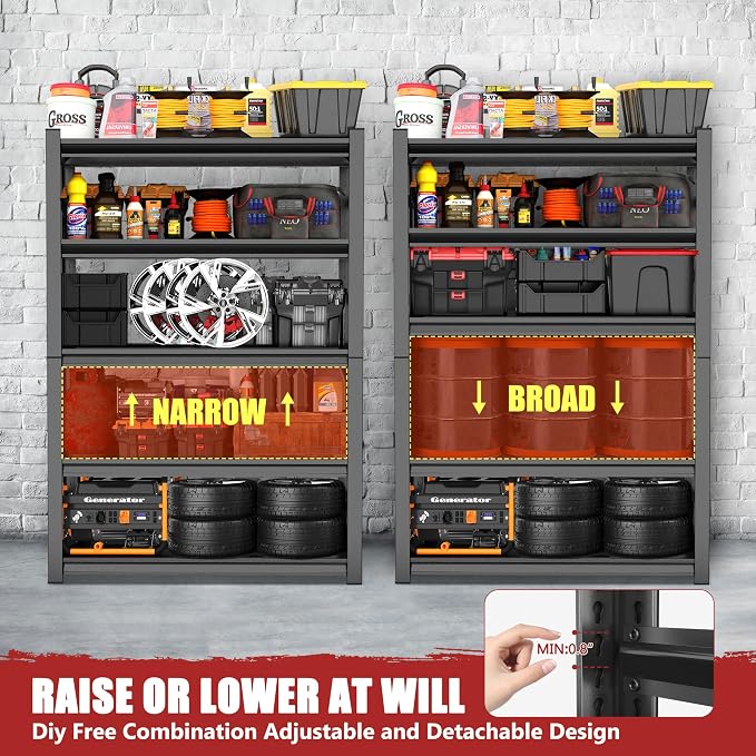 72" H Metal Garage Shelving Unit, 5-Tier Adjustable Garage Storage Shelves - Image 4
