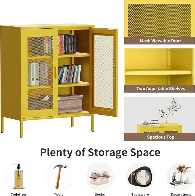 Metal Storage Cabinet with Mesh Doors, Steel Display Cabinet with Adjustable - Image 6