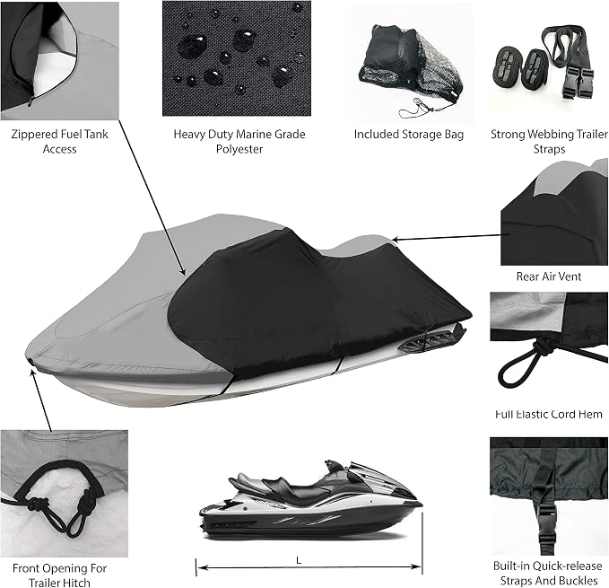 JetPro Trailerable Jet Ski Cover, Waterproof Marine Grade 600D Heavy Duty - Image 2
