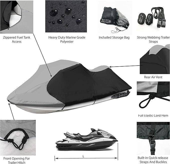 Trailerable Standup Jet Ski Cover, Waterproof Marine Grade 600D Heavy Duty - Image 2