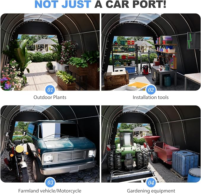 Carport 12x20 ft Heavy Duty w/Translucent Roof, All-Season Waterproof UV - Image 5