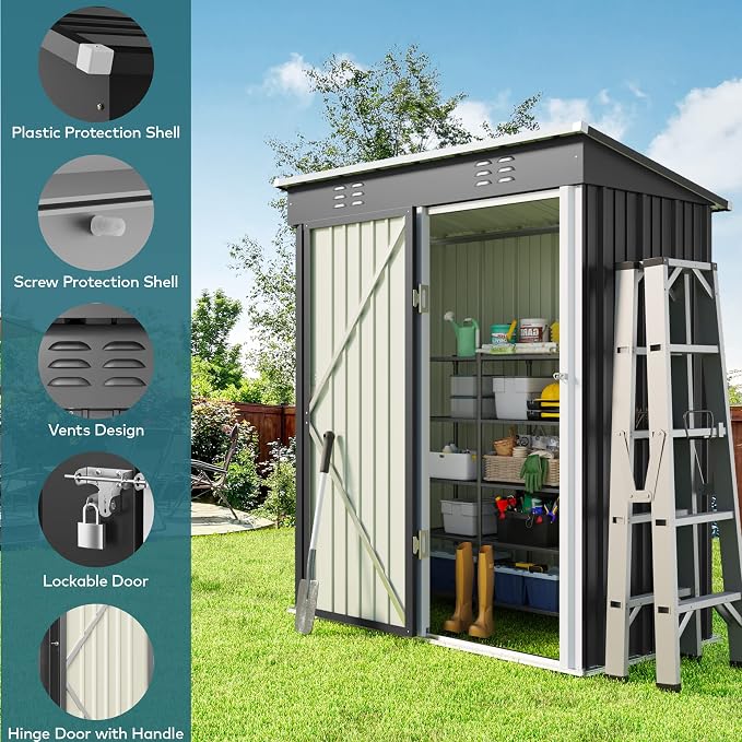 Gizoon 5 'x 3'Outdoor Storage Shed - Image 4