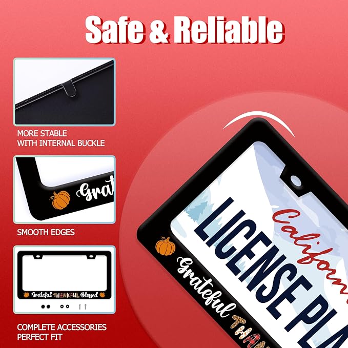 Grateful Thankful Blessed License Plate Frame Thanks Giving License Plate - Image 2