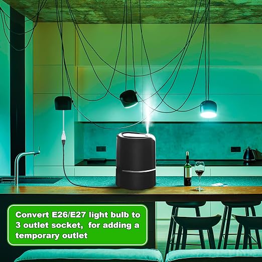 Feekoon 2 Pack 3 Outlet Light Socket Adapter, Convert E26/E27 Bulb Socket to 3 - Image 5