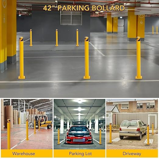 4 Pcs Safety Bollard, 42 Inch High Heavy-Duty Yellow Safety Bollard Steel Posts - Image 4