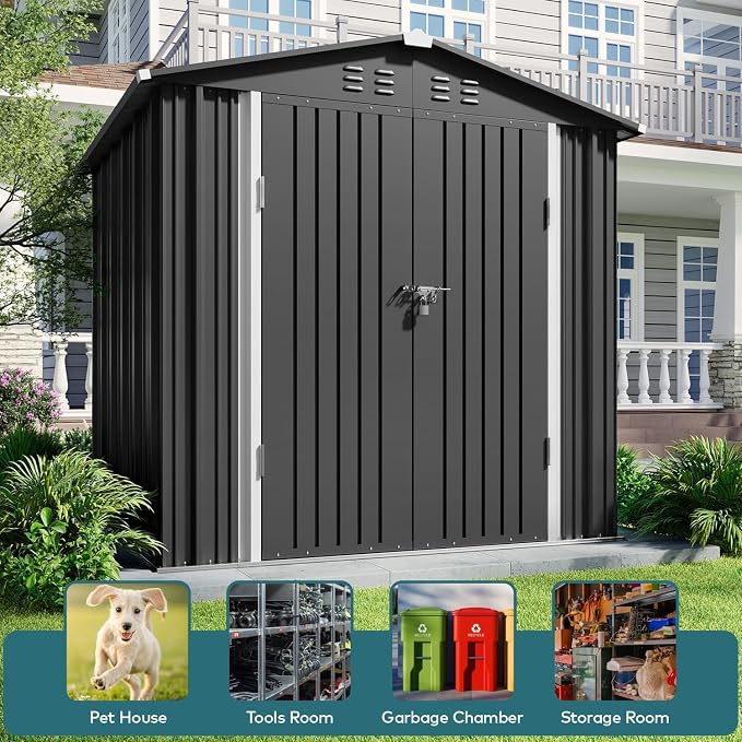 Gizoon Outdoor Storage Shed 6 x 4 FT, Galvanized Metal Garden Shed - Image 4