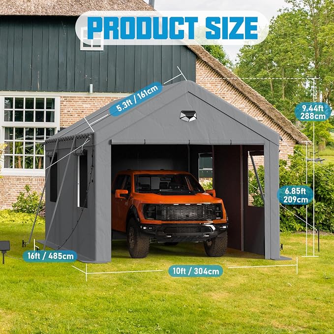 10x16 Carport Canopy, Heavy Duty Car Port, Portable Car Ports Garage - Image 2