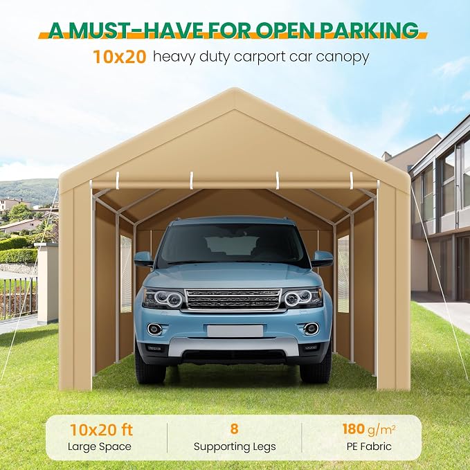 COBIZI Carports 10x20 Heavy Duty Car Canopy Garage - Image 2