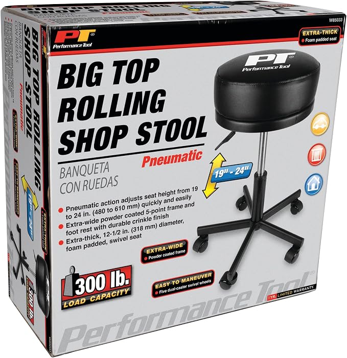 Performance Tool W85033 Extra-Thick Big Top Pneumatic Rolling Shop Stool - Image 9